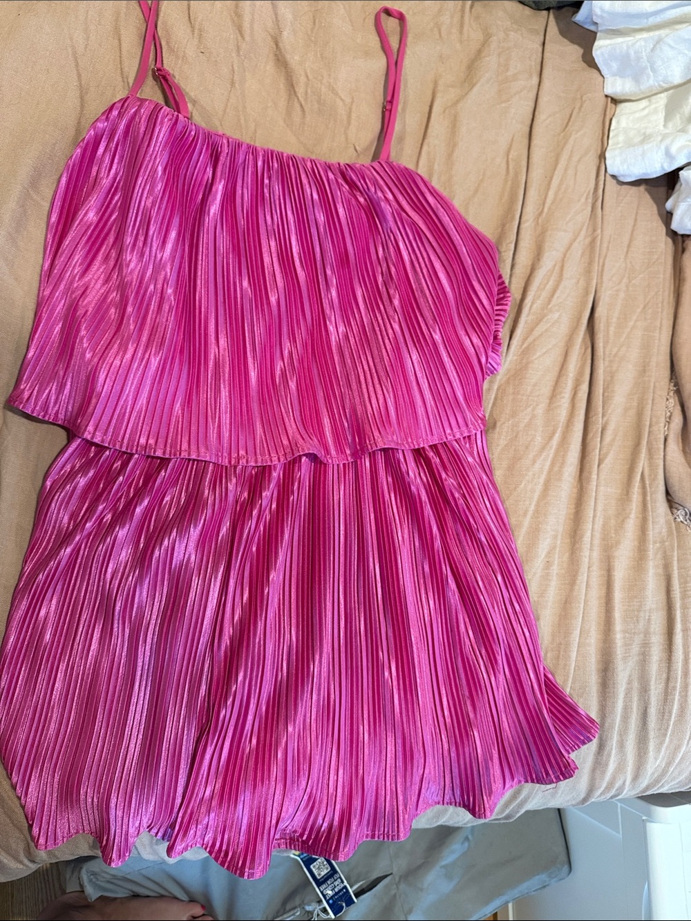 Lulus Hot Pink Pleated Spaghetti Strap Dress